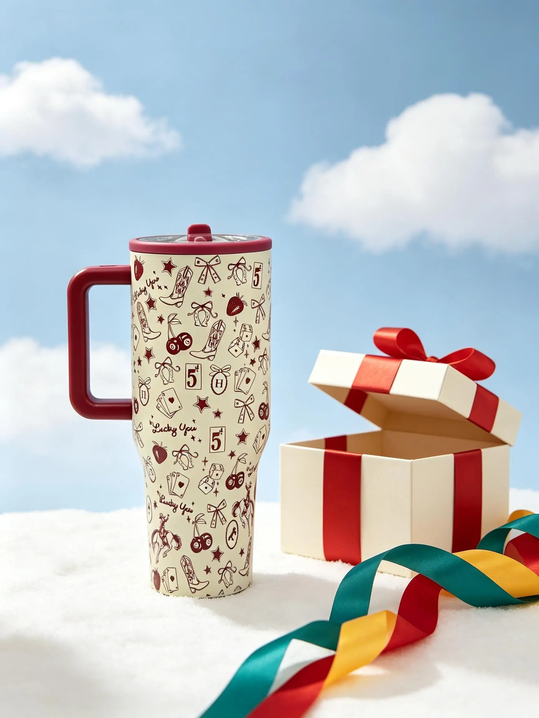 HydroJug 40 oz Insulated Stainless Steel Travel Tumbler - Burgundy Cowboy Girl Horse Hoof Print, Leak-Proof, Reusable Portable Washable, for Country Music Festivals, Hiking Kitchenware Drinkware Vacuum Flask  Bottle Printed Bottled Mug Water Bottles Insul