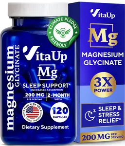 VitaUp Magnesium Glycinate 200mg - USA Made High Absorption Capsules for Sleep Muscle & Metabolism Support - 120 Count GMP Certified Sleep Relief Supplement