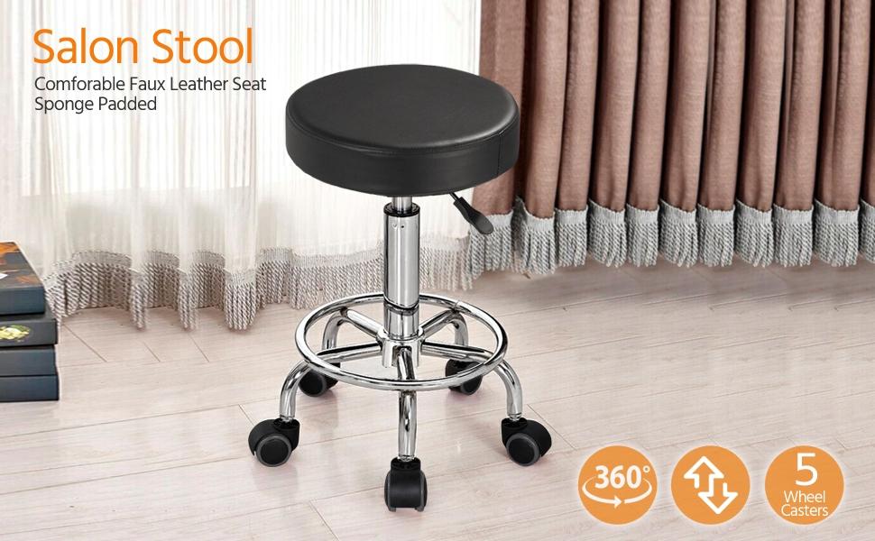 Yaheetech Salon & Spa Stool Adjustable Salon Chair 360° Swivel Stools with Wheels for Medical/ Tattoo/ Dental/ Facial/ Massage/ Spa/ Drafting