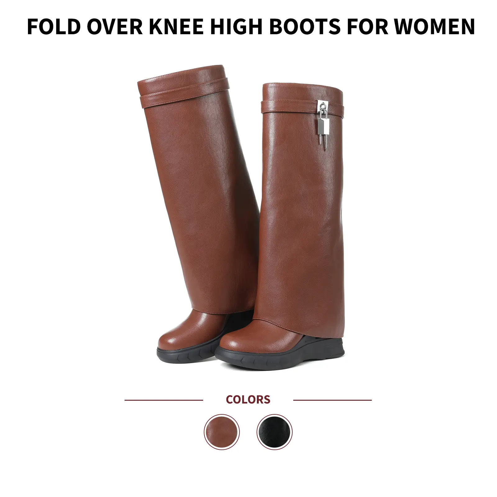 Women Knee High Boots Fold Over Wide Calf Round Toe Platform Wedge Heel Elegant Modern Stylish Premium Everyday Comfortable Outdoor Daily Wear Casual Vacation Concert Party Event Outdoor Thanksgiving Park Holiday Work Tall Fashion Boots Summerwins