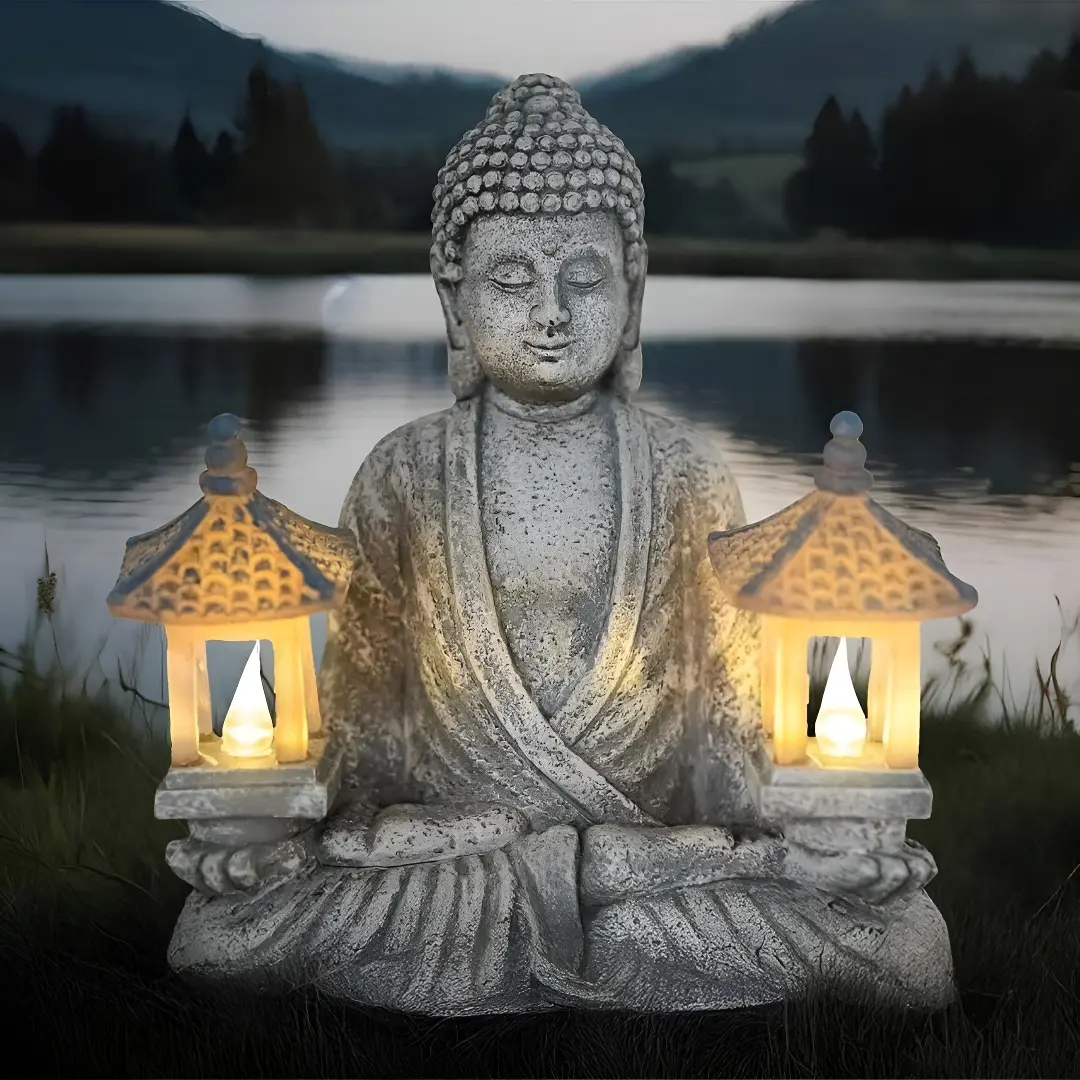 Solar-Powered Flickering LED Resin Chinese Buddhism Buddha Figurine - Religious Zen Meditation Home Decor, Outdoor Decor, Desk Abs Light Sculpture, Ideal Gift for Women