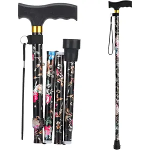 Walking Cane Cane for Woman | Lightweight, 5-Level Height Adjustable and Aluminum Folding Canes for Seniors | Ergonomic Wheeled Handle | Portable Walking Stick Collapsible Cane