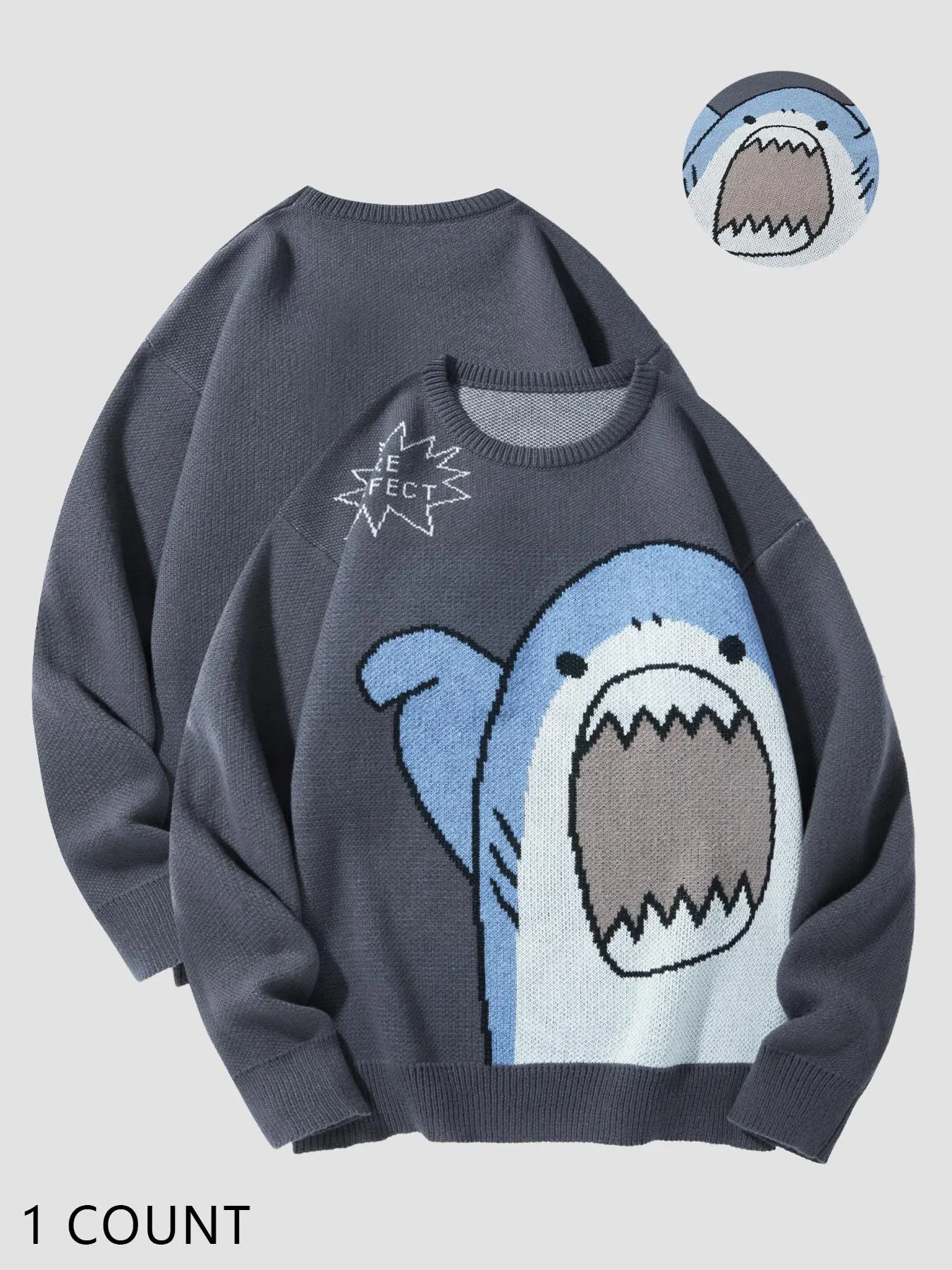Men's Cartoon Shark Print Round Neck Funny Graphic Sweatshirt, Casual Fitted Sweatshirt, Everyday Wear Sweatshirt, Regular Fit Casual Fashion Long Sleeve Pullover for Fall & Winter, Men's Clothes for Daily Wear