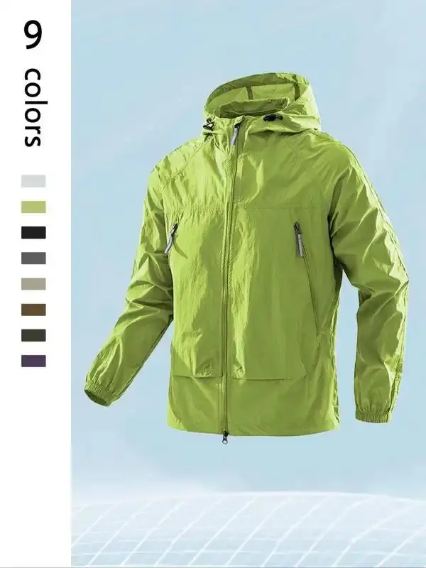 Men's Solid Color Lightweight Jacket, Casual Regular Fit Breathable Sun Protection Jacket for Activities, Men's Outerwear for All Seasons, Menswear