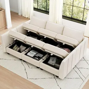 Modern Black U-Shaped Modular Sectional Sofa Bed with Adjustable Backrests & Deep Seating
