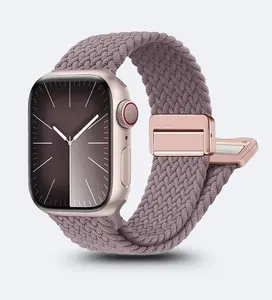 Magnetic Buckle Braided Loop Band for Apple Watch - Brown Nylon Strap