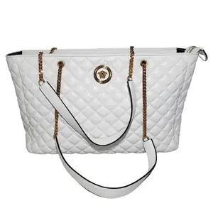 Pre-owned VERSACE Leather (Lambskin) Tote Bags Quilted Leather Medusa Medallion Logo Large Tote