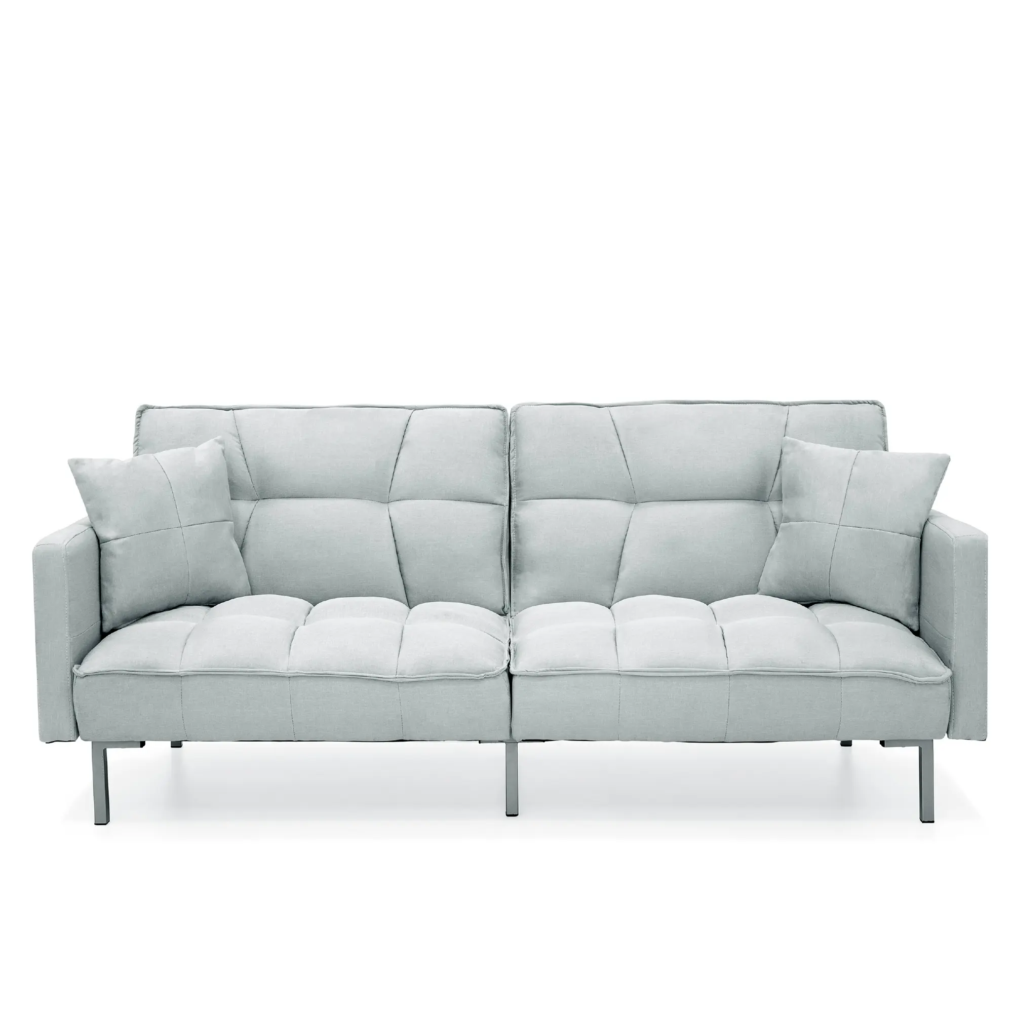 Best Choice Products Convertible Living Room Linen Fabric Tufted Split-Back Futon Sofa w/ 2 Pillows