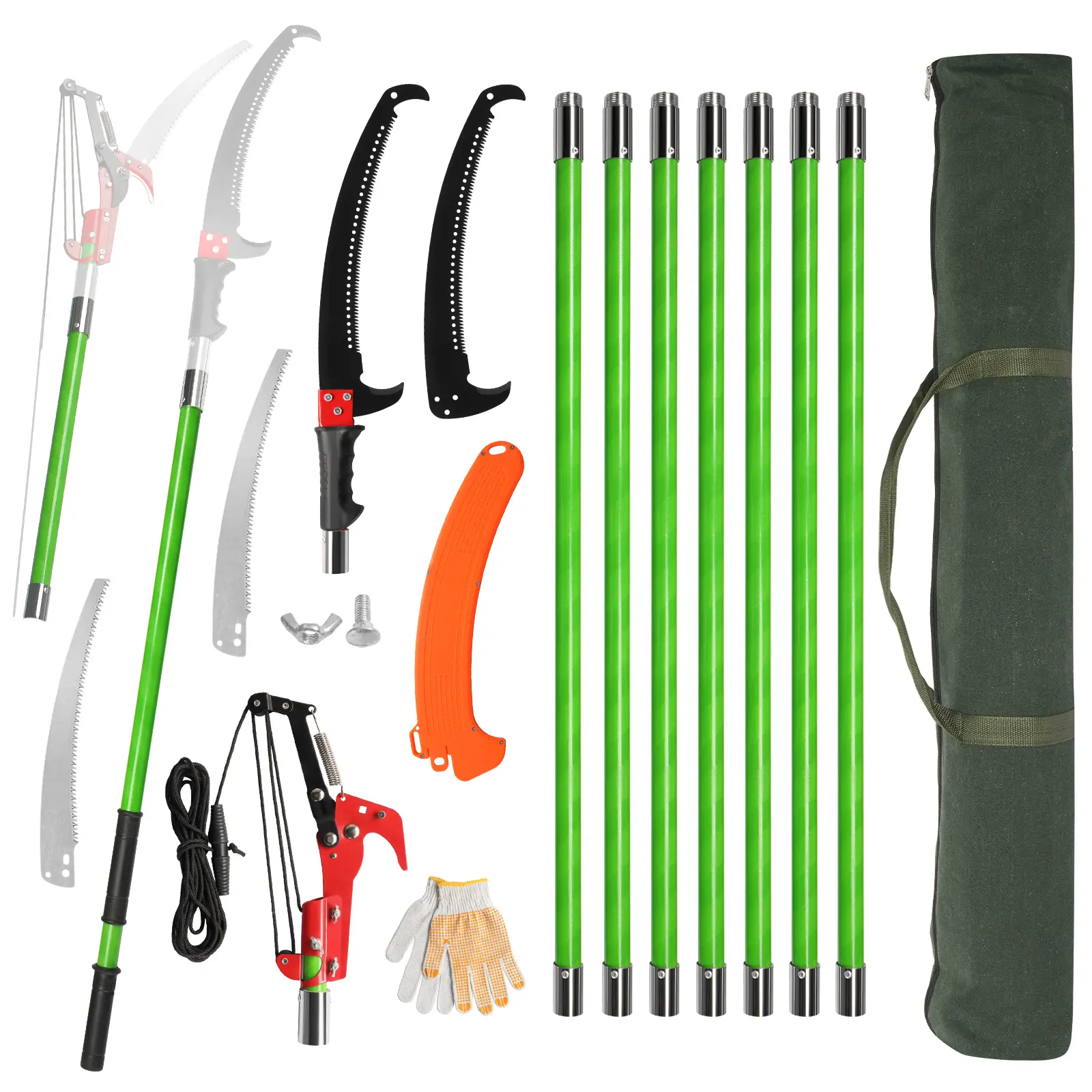 30ft Manual Pole Saw - Lightweight Fiberglass Tree Trimmer with Sharp Steel Blades for High Branches & Shrubs