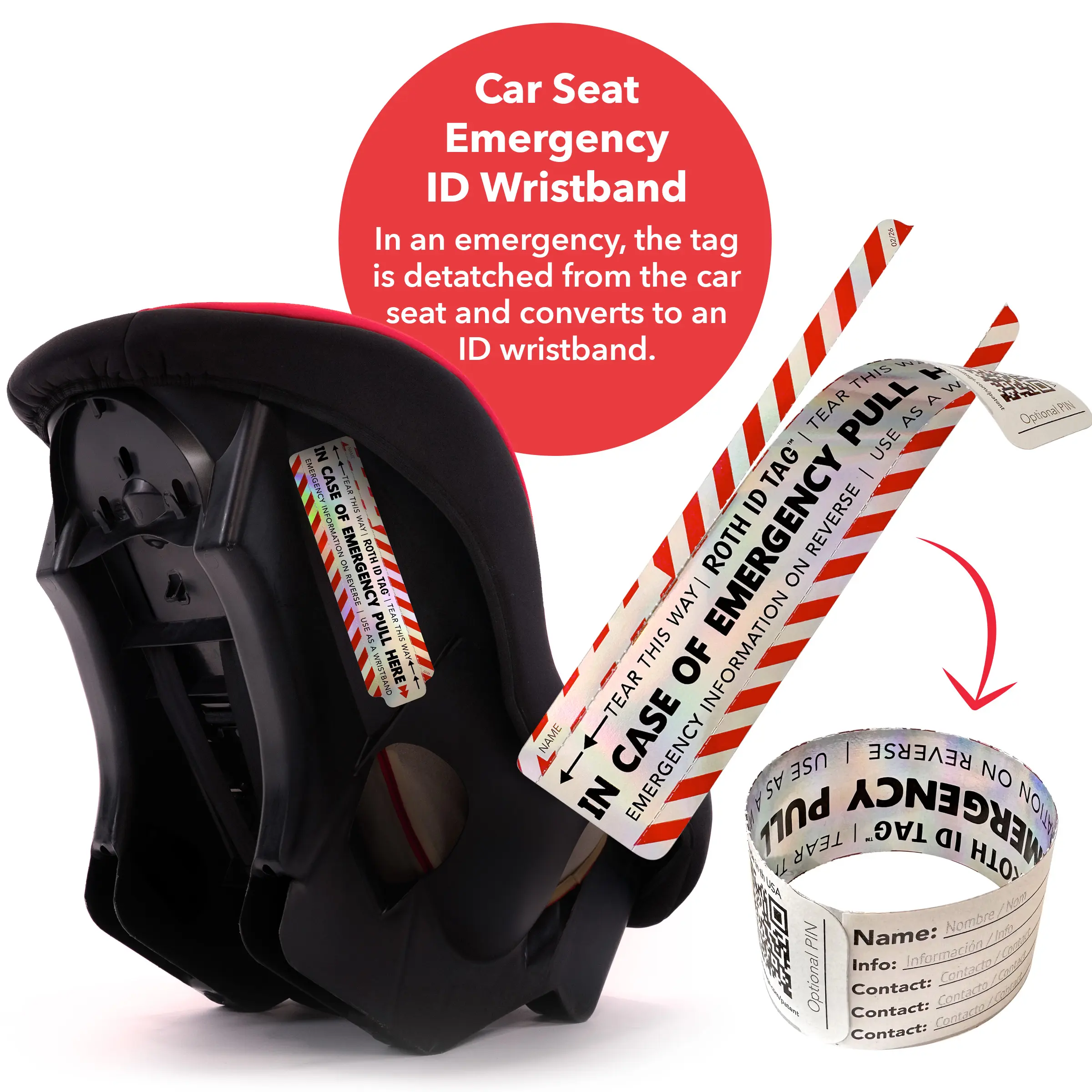 Emergency Contact Identification System for Car Seats that turns into a Wristband | Baby and Toddler Travel | ROTH ID TAG Emergency ID Kit Universal Mega