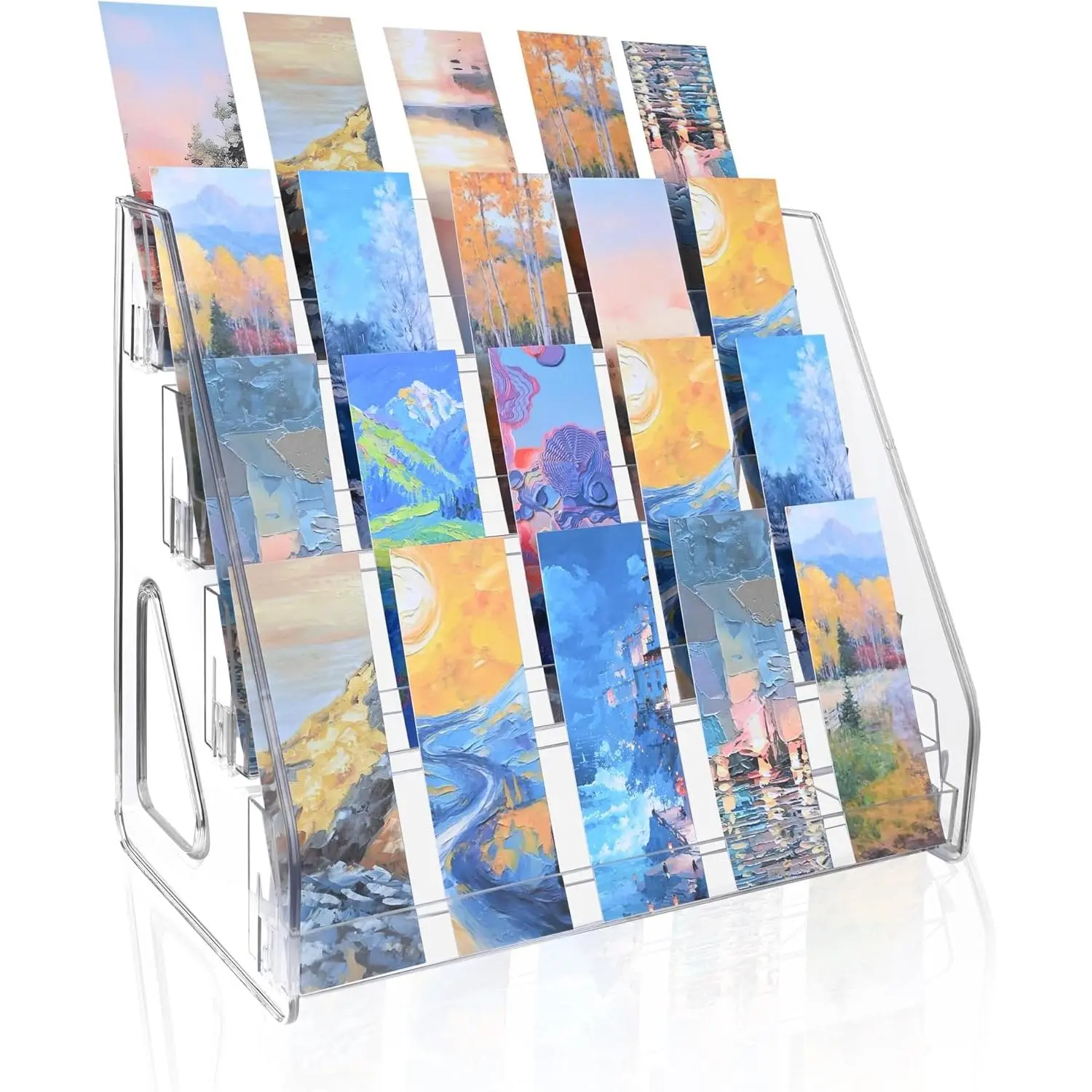 Bookmark Display Stand, Portable Sticker Holder for Vendor Events Retail, 4 Tier Clear Display Shelf Rack for Greeting Card, Postcards, Brochures