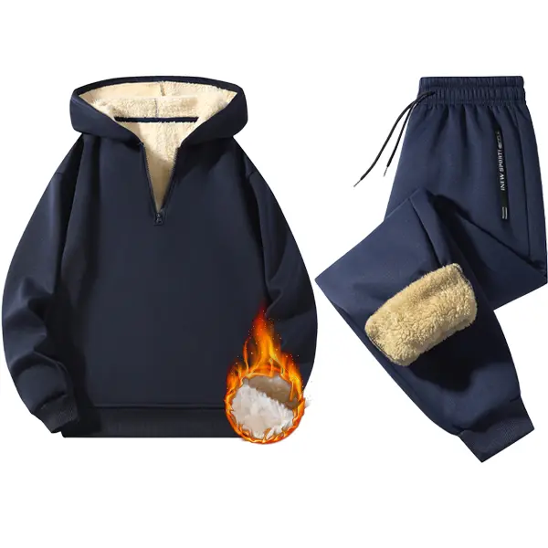 Autumn Winter Half-Zip Hoodie Set - 2-Piece Fleece-Lined, Unisex Warm Loose Casual Tracksuit Sporty Style Sportswear Athleisure Sweatsuit Athleisure Breathable Clothes men 2 piece sets Activewear Set All Season Activewear