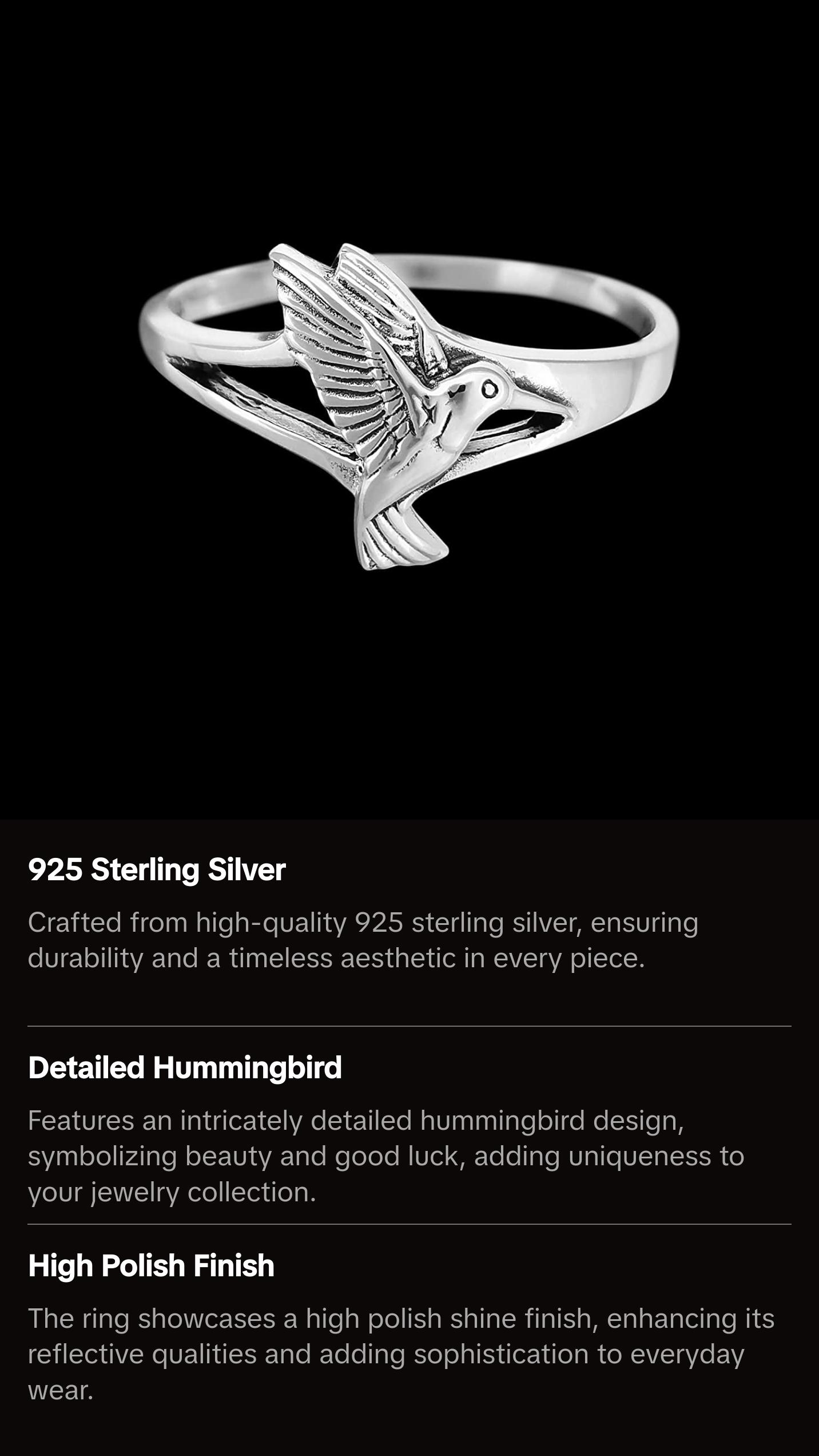 Hummingbird Ring, 925 Sterling Silver Ring, Native American Handmade Jewelry, Bird Ring, Hummingbirds, Good Luck Ring