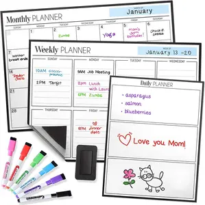 Cinch!  Calendar Bundle of 3 - Monthly, Weekly, Daily Planning Dry Erase Boards for Fridge -  Fridge Calendar Whiteboard Set with 6 Fine Tip Markers, Large Eraser, and