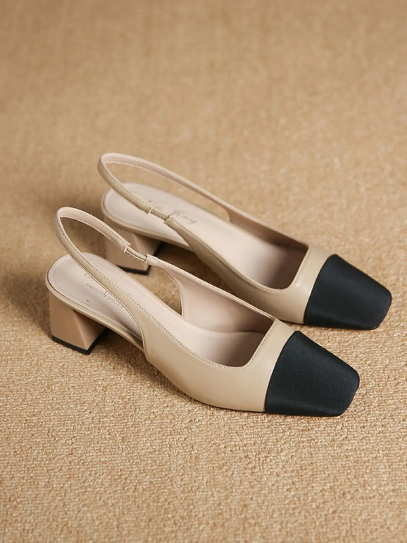 Women's Summer 2024 Colorblock Patchwork Fashionable High Heel Dressy Sandals, Elegant Party Heels Square Toe Heel Sandals for Party, Fashionable Party Shoes, Daily Clothing Decor, Two Tone Thick-heeled Sandals Footwear