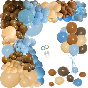 147Pcs Blue Brown Coffee Balloons Garland Kit, Boho Nude Coffee Blue Ivory Balloon Arch, For Teddy Bear Safari Wild Shower Gender Reveal Birthday Theme Party.