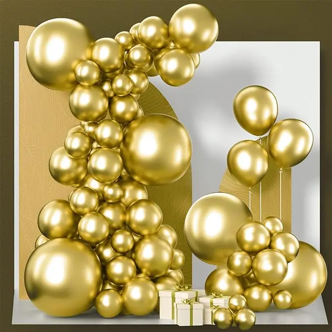 PartyWoo Gold Balloons 140pcs Different Sizes of 18 12 10 5 Inch Gold Balloon Arch Kit Garland for Birthday Wedding Anniversary Baby Shower Graduation Retirement Casino Party Decorations Gold-G101