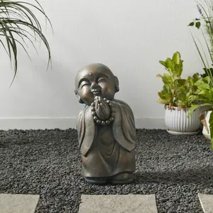 Glitzhome 16.5"H MGO Faux Bronze Little Buddha Monk Garden Statue