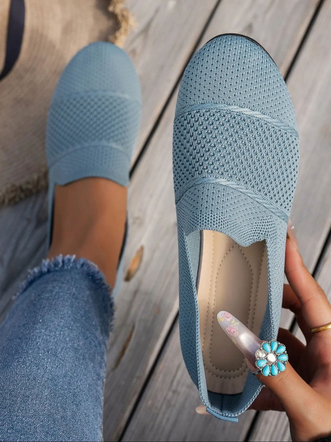 Women's New Round Toe Knit Ballet Flats, Casual Trendy Flat, Plain Breathable Mesh Upper Slip-On Comfortable Shoes for Daily Commute, Summer Flats