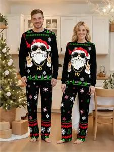 Cool Santa Claus pajama sets for male and female couples, full-print Santa Claus home wear with glasses, interesting holiday costumes, Christmas parties and family gatherings