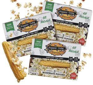 Poppin’ Cobs (3) Three Pack Microwave Popcorn - Healthy Crunchy Snack that Pops right off the cob! Crispy Snack - good source of Fiber and Protein