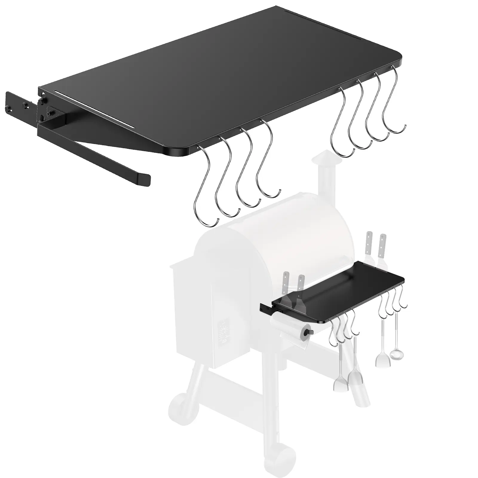 Folding Shelf for Traeger Pellet Grills, BAC362 Pellet Front Shelf with Hooks and Paper Towel Holder for Traeger Pro 22, Pro 575, Eastwood 22, Ironwood 650 and Century 22 Series Pellet Grill