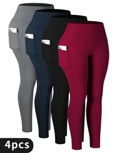 4-Pack High-Stretch Plus size yoga pants Sports Leggings For Women, High-Waisted Cropped Yoga Pants With Pockets, Fitness Running Compression Tights