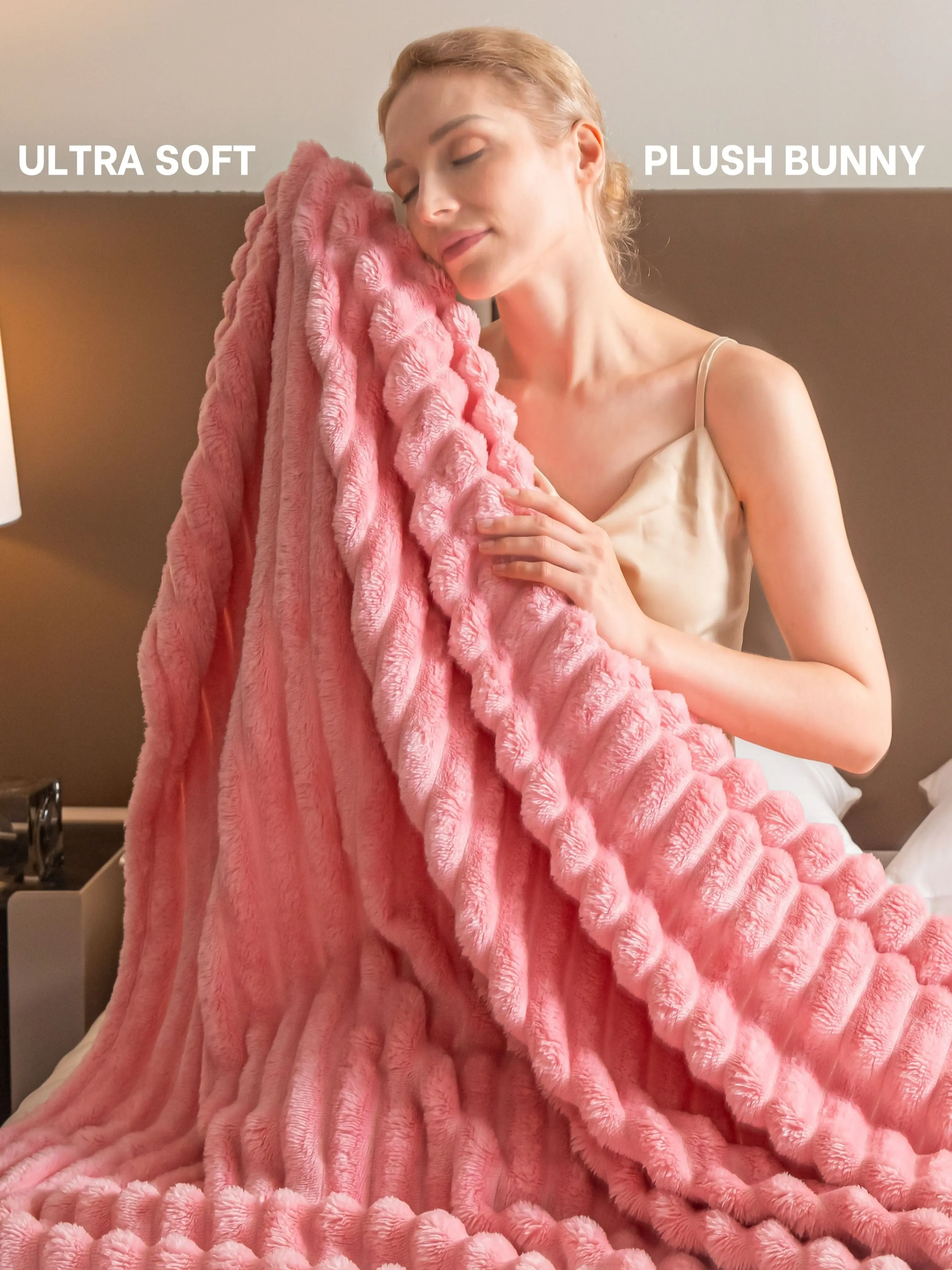 Lanrest Signature Bunny Fur Velvet Throw – Deluxe Ribbed Rabbit Fur Blanket for Luxury Homes, Weddings, and Holiday Gift Sets
