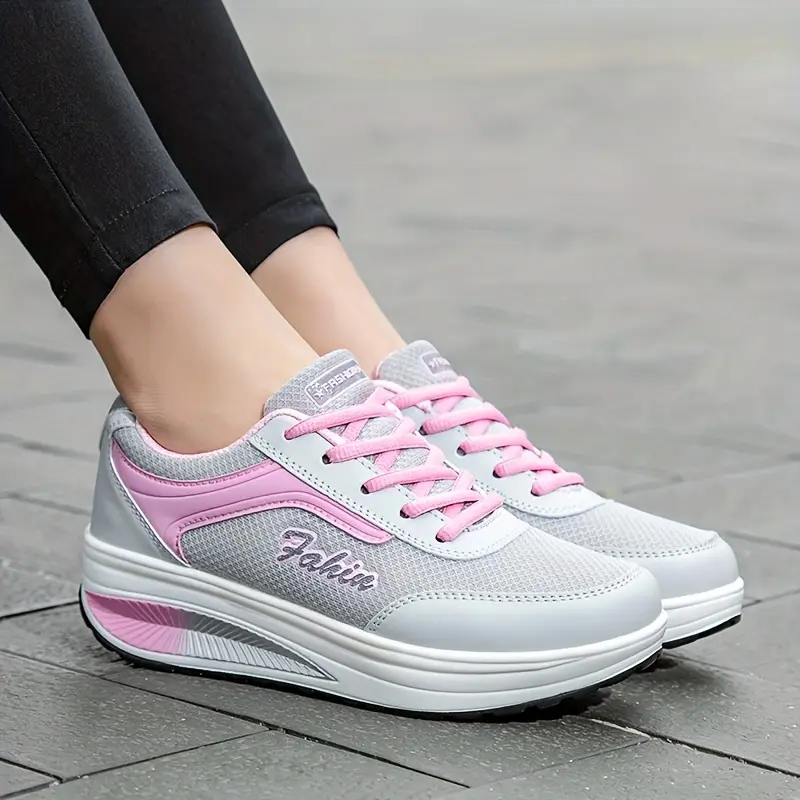 Fashion Walking Shoes For Women, Shock Absorption Wedge Sneakers, Breathable Outdoor Casual Sneakers