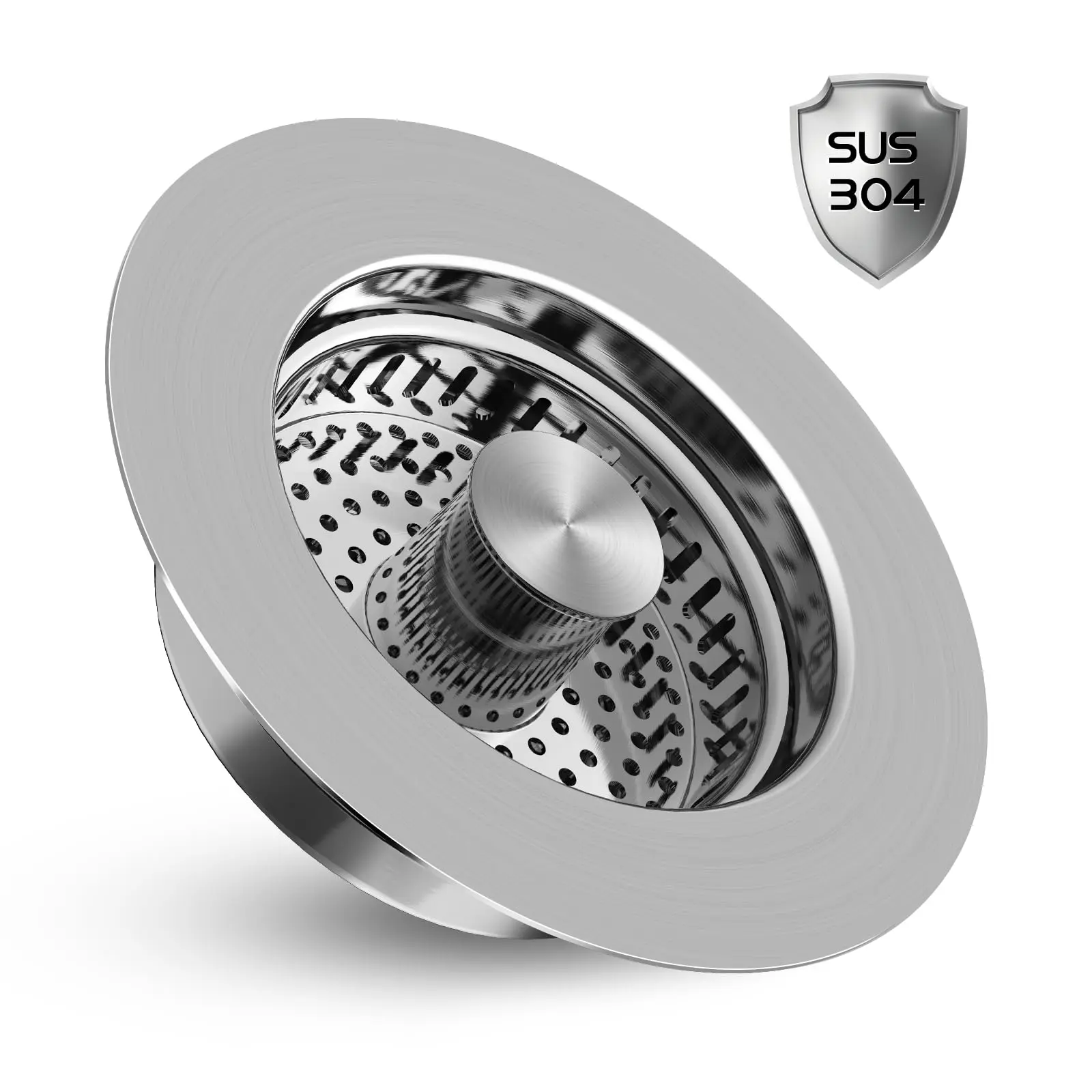 3-in-1 Stainless Steel & Brass Kitchen Sink Drain Strainer Stopper, Modern Durable Upgraded Anti-Clogging Food Catcher Basket for US Standard 3.5-in Drains, No