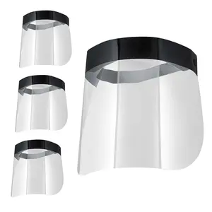 Salon World Safety Black Face Shields Ultra Clear Protective Full Face Shields to Protect Eyes Nose and Mouth Anti-Fog PET Plastic Elastic Headband Sanitary Droplet Splash Guard Pack of 4