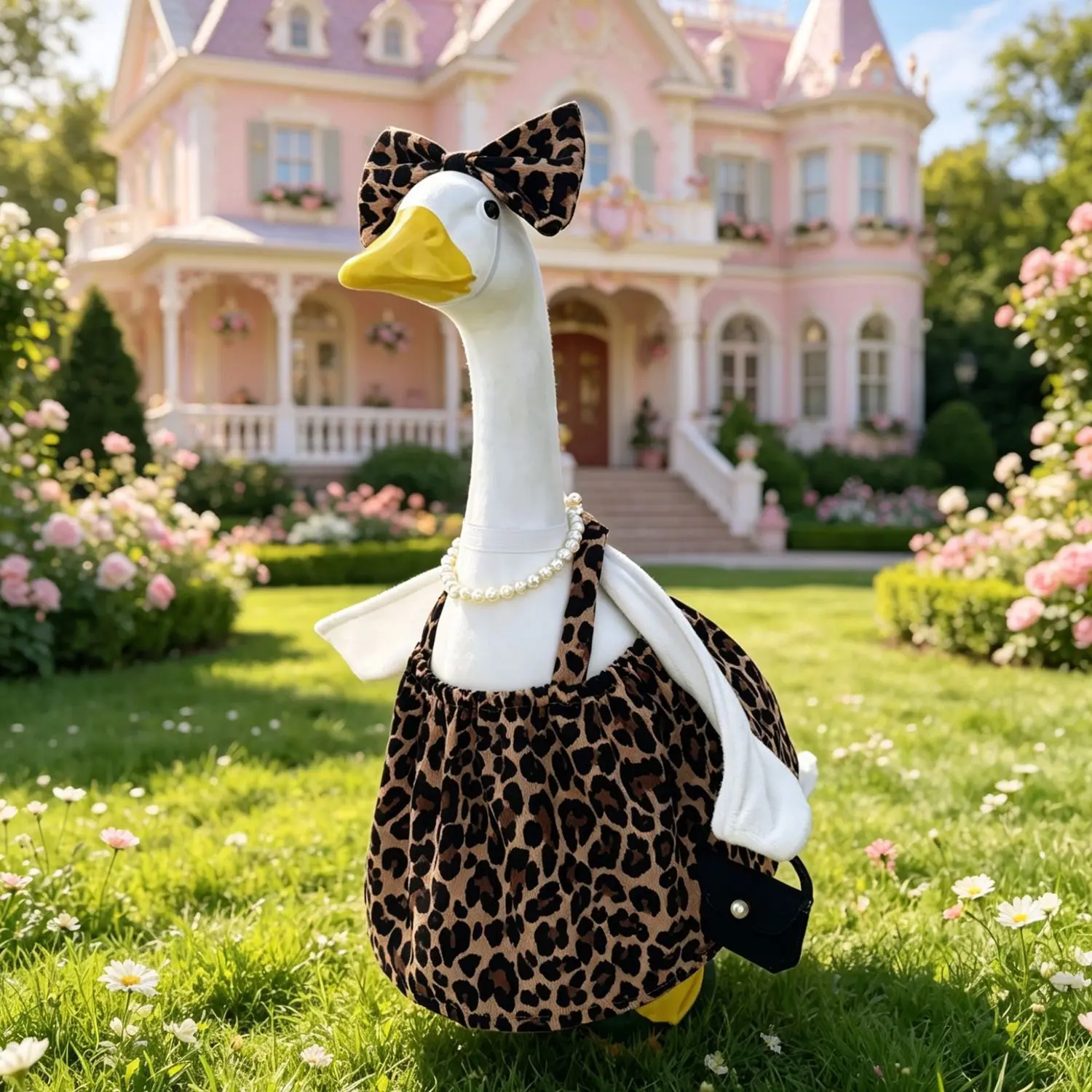 Doorstep Leopard Print Dress Costume, Courtyard Decoration Lady Goose Suit, Funny 23 Inch Goose, Unique Fashion Accessory