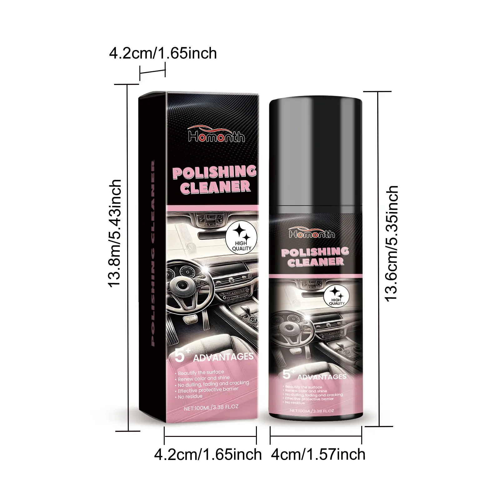 Homonth 3-in-1 Silicone Oil Formula Multi-Use Car Polish Liquid (100ml, Spray Bottle Included) - Cleans Cars, Provides Chemical Damage Protection, Boosts Interior Upholstery & Trim Gloss, On-the-Go Time-Saving Care