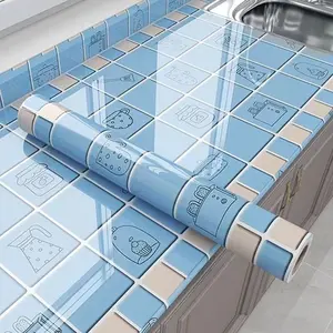 Kitchen Oil Resistant Stickers Waterproof Self adhesive Wallpaper Stove Countertop Protective Pad Cabinet Countertop Marble Film High Temperature Resistant