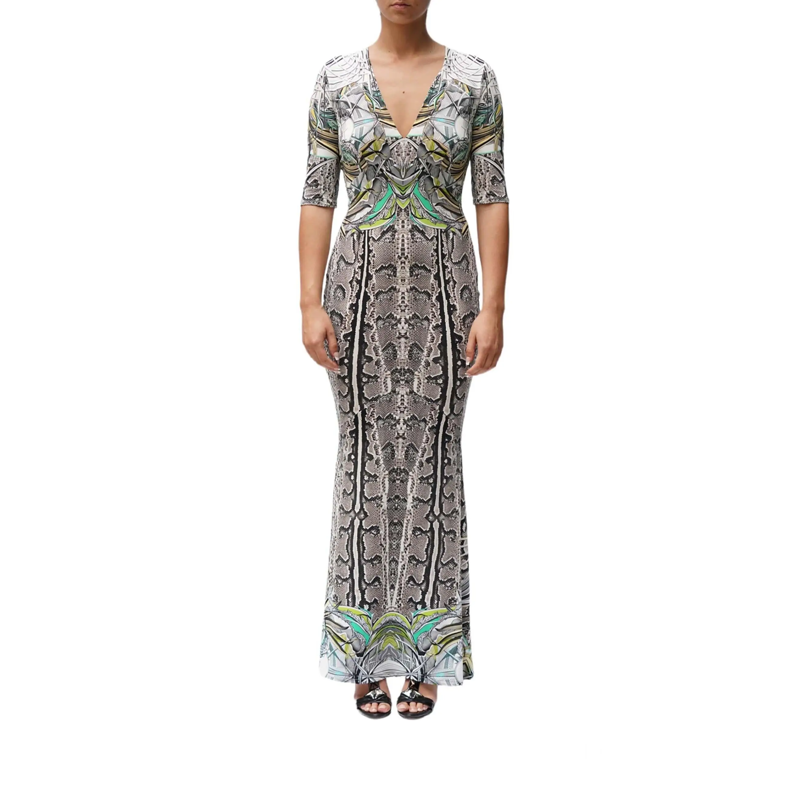 2000S ROBERTO CAVALLI Snake Print Multicolored Jersey Long Sleeve  Dress