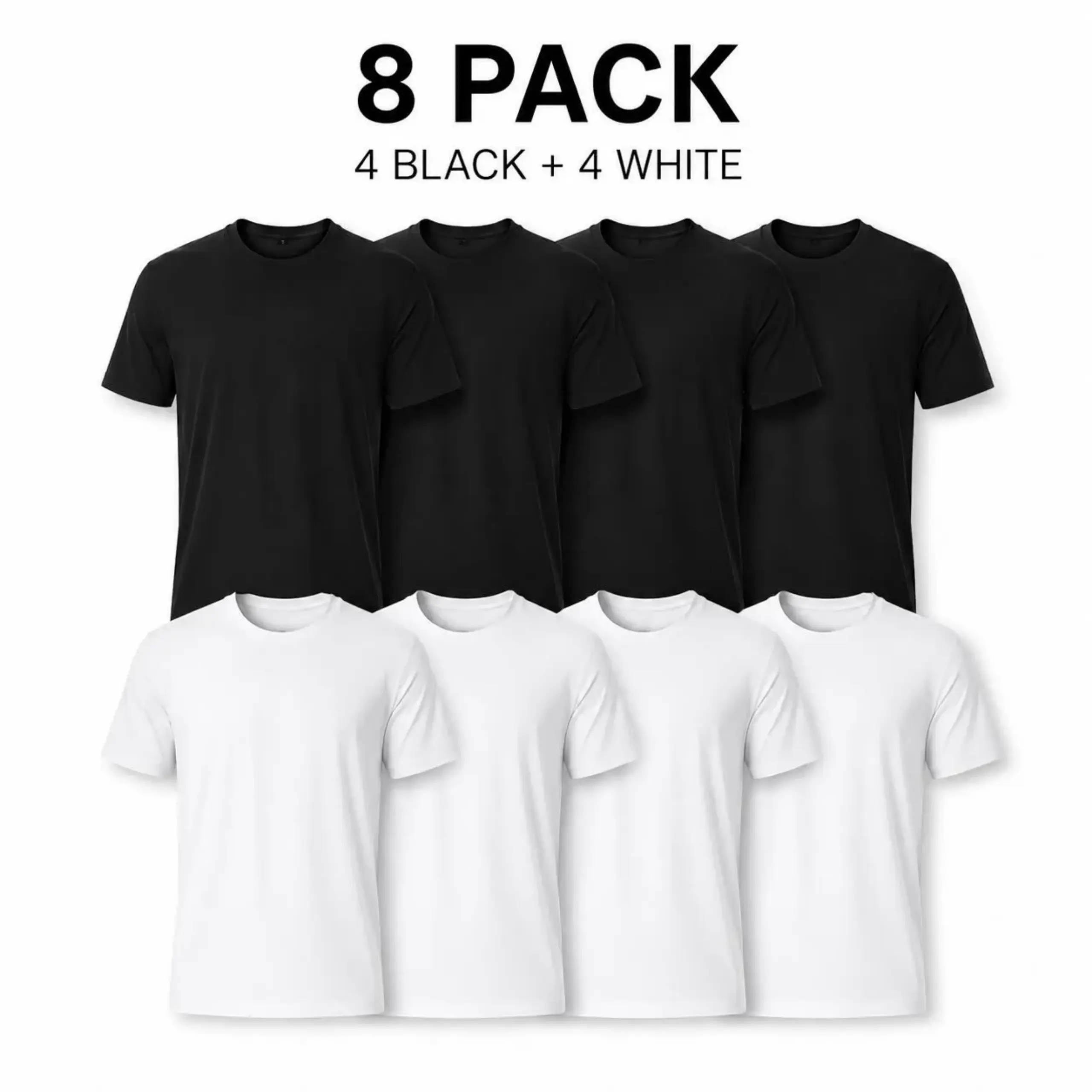 8-Pack $29.99 Men's T-Shirts, Cotton Blend Crew Neck Tees in 4 Black & 4 White, Plain Short Sleeve Comfy Athletic Undershirts for Casual Wear,oversize tee, Unisex Menswear Top Womenswear Streetwear Tshirt
