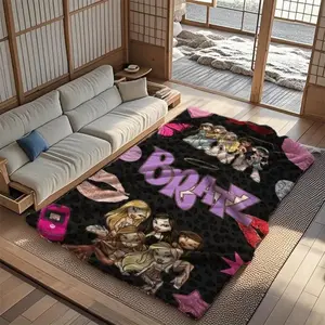 New Bratz Extra Large Blanket - Soft and Thickened for Bed, Sofa, and Travel Camping - All-Season Luxury Design - Perfect Birthday or Halloween Gift for BRATZ Fans - Black Background with BRATZ Character Pattern Modern Style Plush Blanket Soft breathable