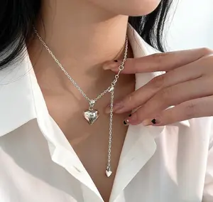 925 Silver plated Heart Shaped Pendant Necklace & Earrings for Women, FashionJewelry Set for Party, Daily Clothing Decor,Trendy All-match & Exquisite Jewelry forBirthday Gift