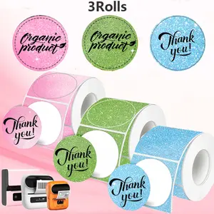3 Rolls 5cm Holographic Thermal Labels, DIY Design Stickers for M110/m221/m220/m120 Printers, Commercial & Home Use, Self Adhesive Label