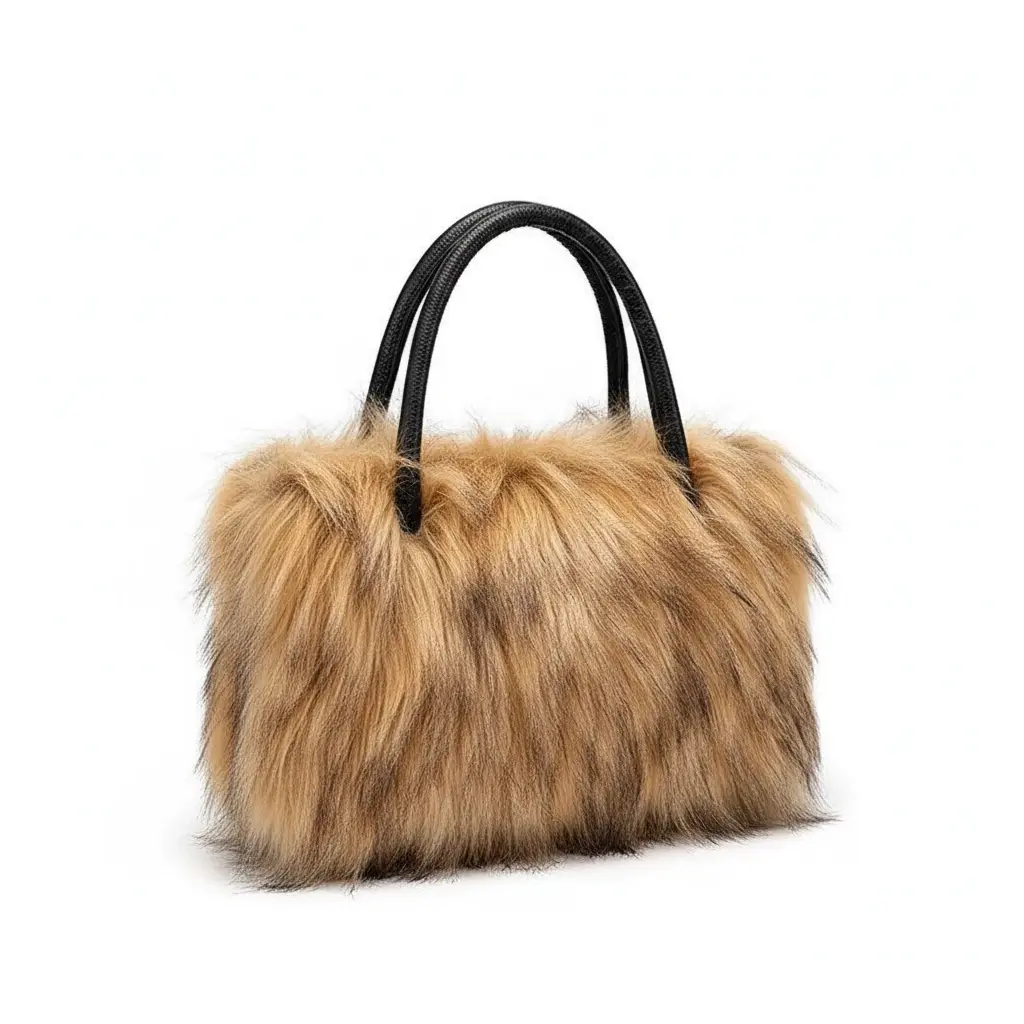 Furry Brown Purse with Black Handles and Adjustable Strap for Stylish Everyday Use Women's 3-in-1 Crossbody Bag plush handbag plush  ita  bag leopard  bag Plush Mini Handbag Crossbody Bag mink  bag trendy handbag autumn winter fall winter