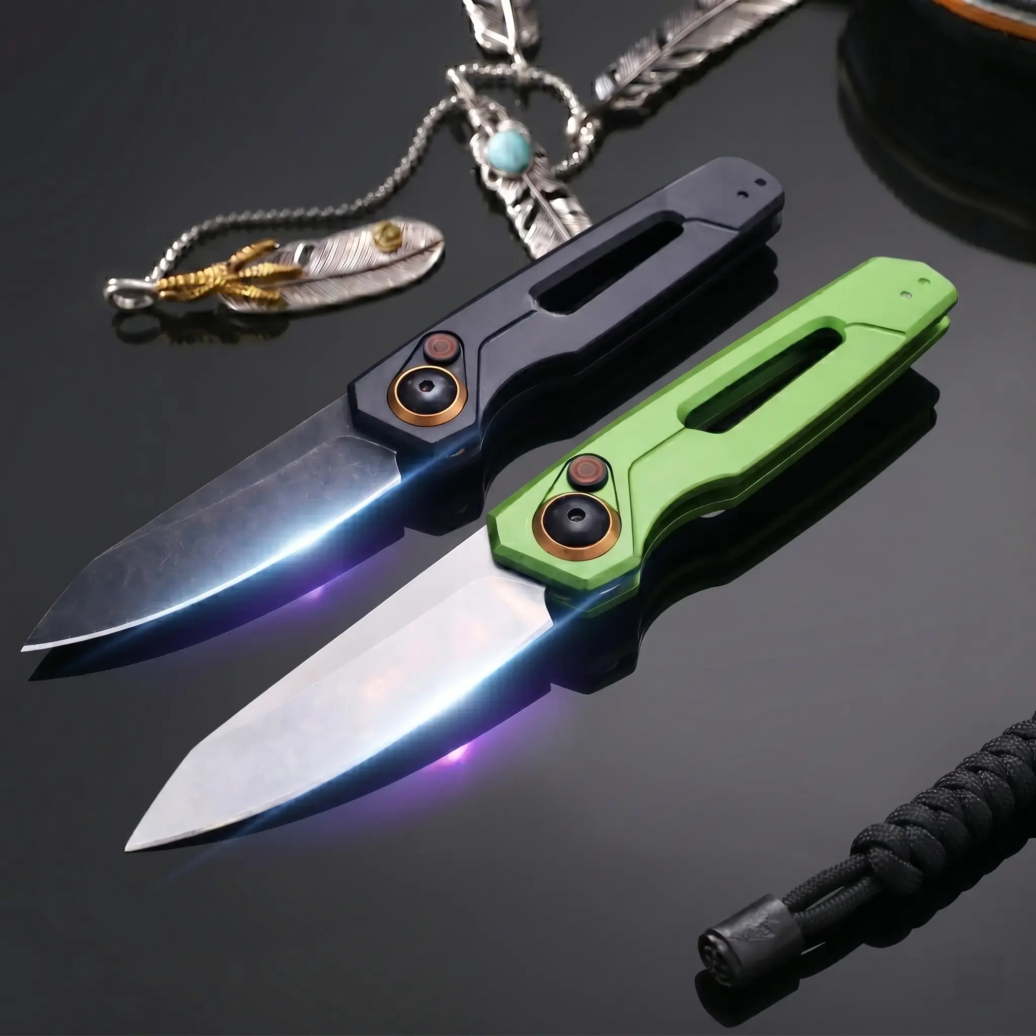 7550 EDC Folding Pocket Tool - One-Hand Button Lock Reverse Tanto Edge Compact Durable for Camping Hiking Outdoor Adventures & Everyday Carry Perfect Gift for Men & Women Aircraft-Grade Aluminum Handle CPM154 Blade