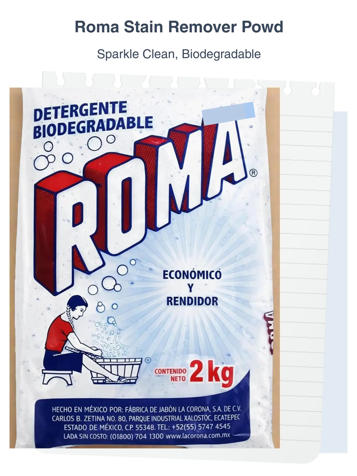 ROMA Powerful Stain Remover Laundry Detergent Powder - 2 kg Biodegradable Household Cleaner for Sparkle Clean Clothes Results