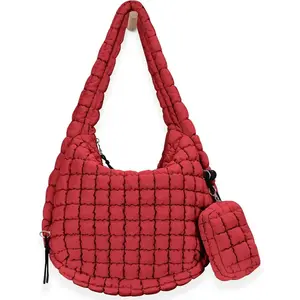 Women’s Puffer Quilted Lightweight Puffy Tote — Large Capacity Crossbody Carryall