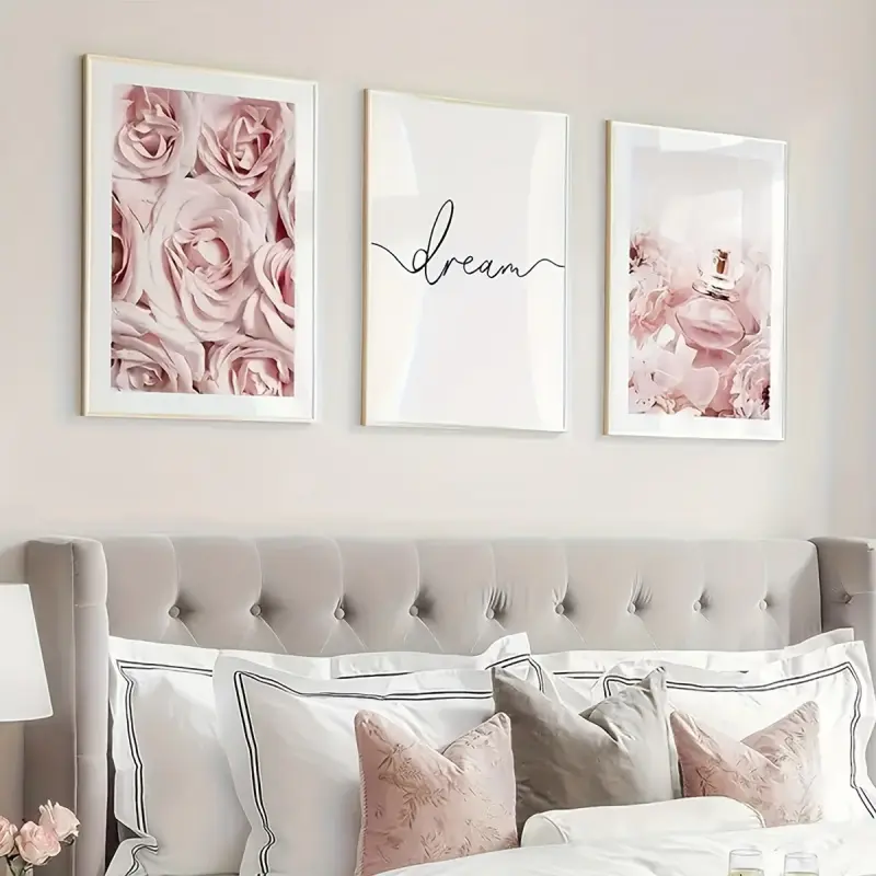 3pcs/set, Pink Romantic Set Fashion Popular Canvas Print, Modern Art, Room Wall Art Decor, Above Bed Wall Decor, Unframed Canvas Poster, Ideal Gift For Bedroom Living Room Corridor, Wall Art, Wall Decor, Room Decoration, Unframed Painting