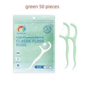 Mint Flavor Dental Floss Bag, 50 Pieces High-Tension Round Thread, Ultra-Fine Disposable Floss Sticks, Portable Design for Travel
