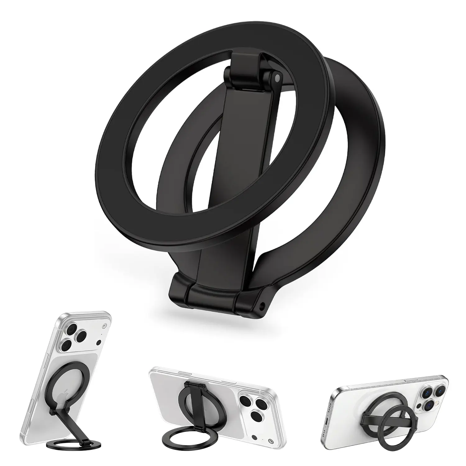 Magnetic Phone Grip for Magsafe, Foldable 360° Rotation Kickstand Mag Safe Phone Stand, Dual-Sided Magnet Finger Loop Cellphone Ring-Style Holder for iPhone 17/16/15/14/13/12 Series & MagSafe Car Mount