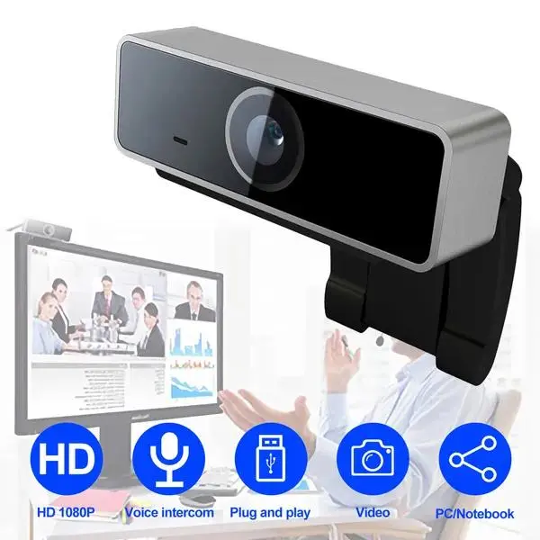 FHD 1080P USB Webcam, Auto Focus With Built‑in Microphone, 60‑Degree Wide View For Desktop Laptop Live Streaming