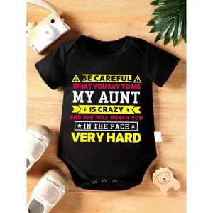 Children'S Triangle Jumpsuit, Pay Attention to Your Words, My Aunt Printed, Suitable for Newborn Cute Short Sleeve Crawling Clothes, Suitable for Outdoor Activities