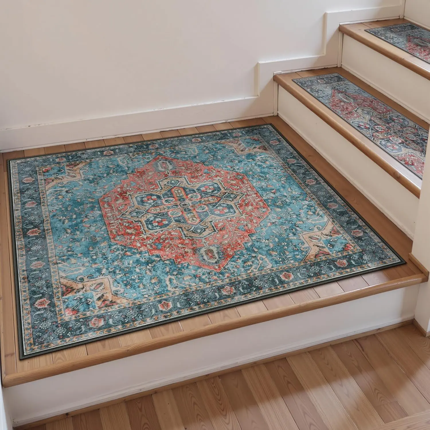 Non-Slip Stair Treads Matching Mat for Wooden Steps, Square Rubber Backing Anti-Slip Stair Carpet Landing Mat Stair Rugs 31x31 inch Carpet for Stairs