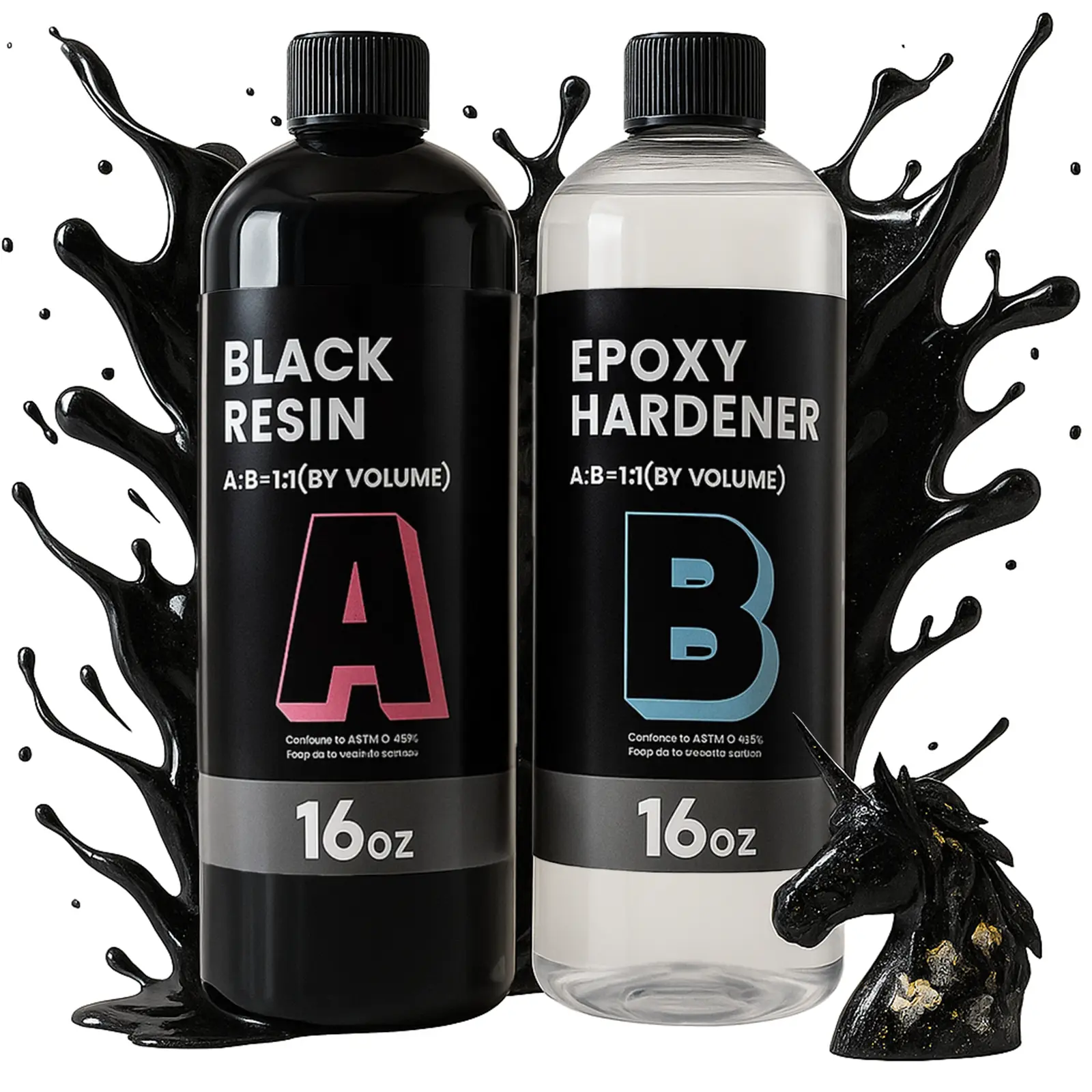 JANCHUN 32oz Premium Black Liquid Epoxy Resin - High Gloss 1:1 Mix Casting Resin for Art Molds, Tumbler Crafts, Portable Tray Making, Marble Effects, Holiday DIY Gifts, Home Decor